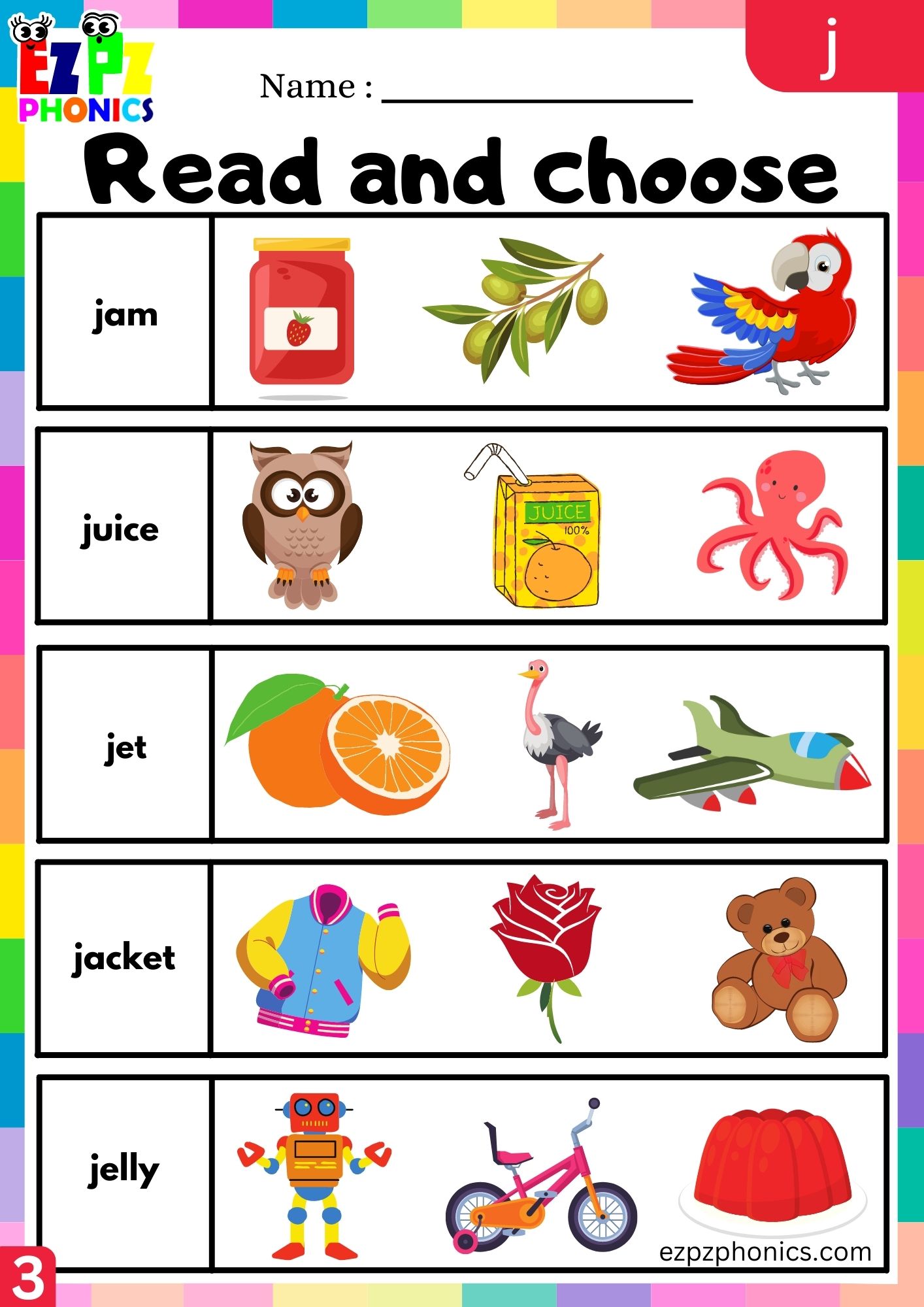 Letter j Read and Choose the Images Phonics Activity Group 3 ...